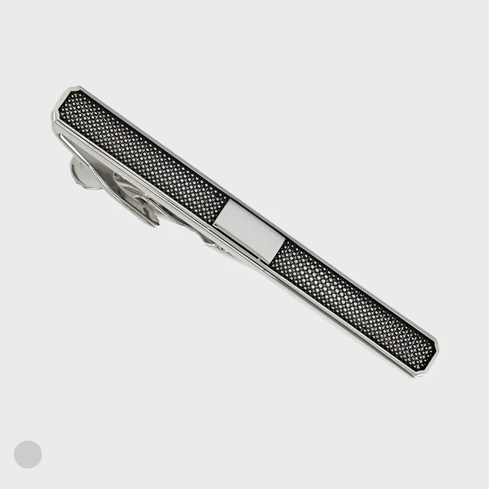 Rhodium Finish Hash Rectangle Centre Tie Clip