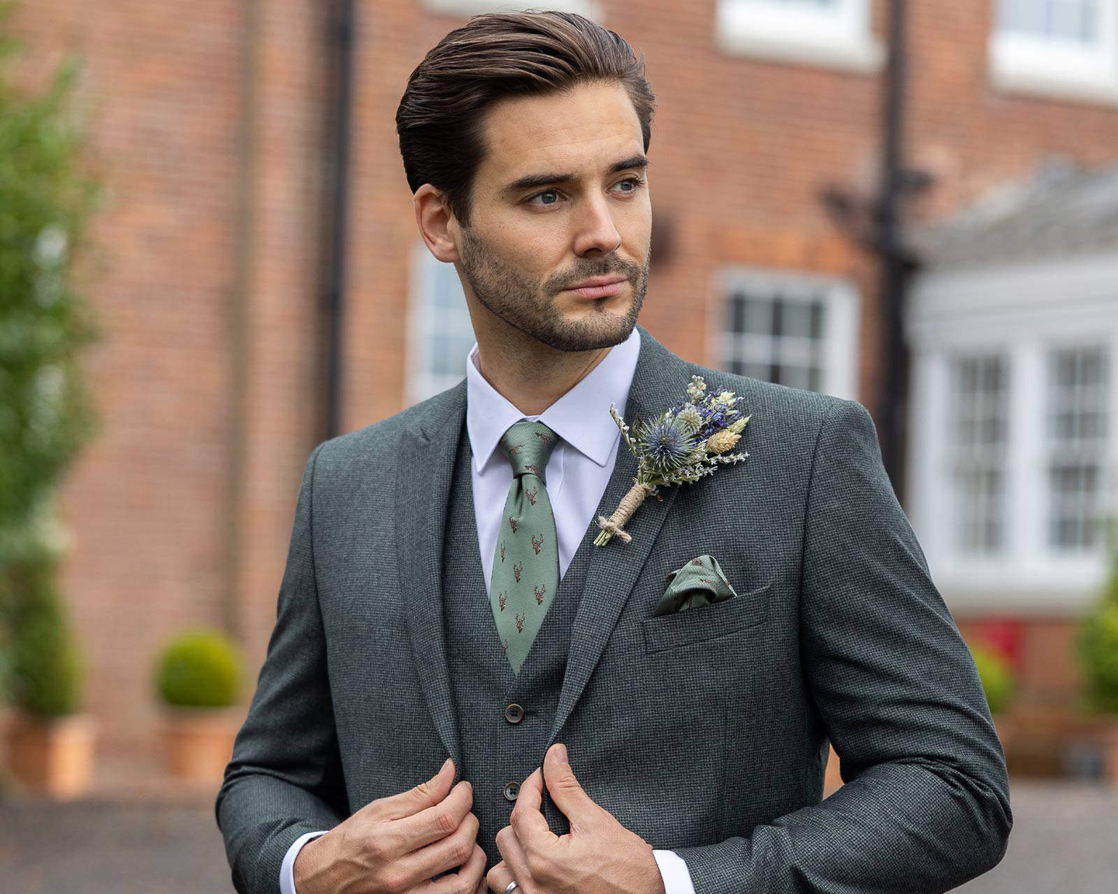 Tenbury Dark Green Pure Wool Flannel Lounge Suit Hire