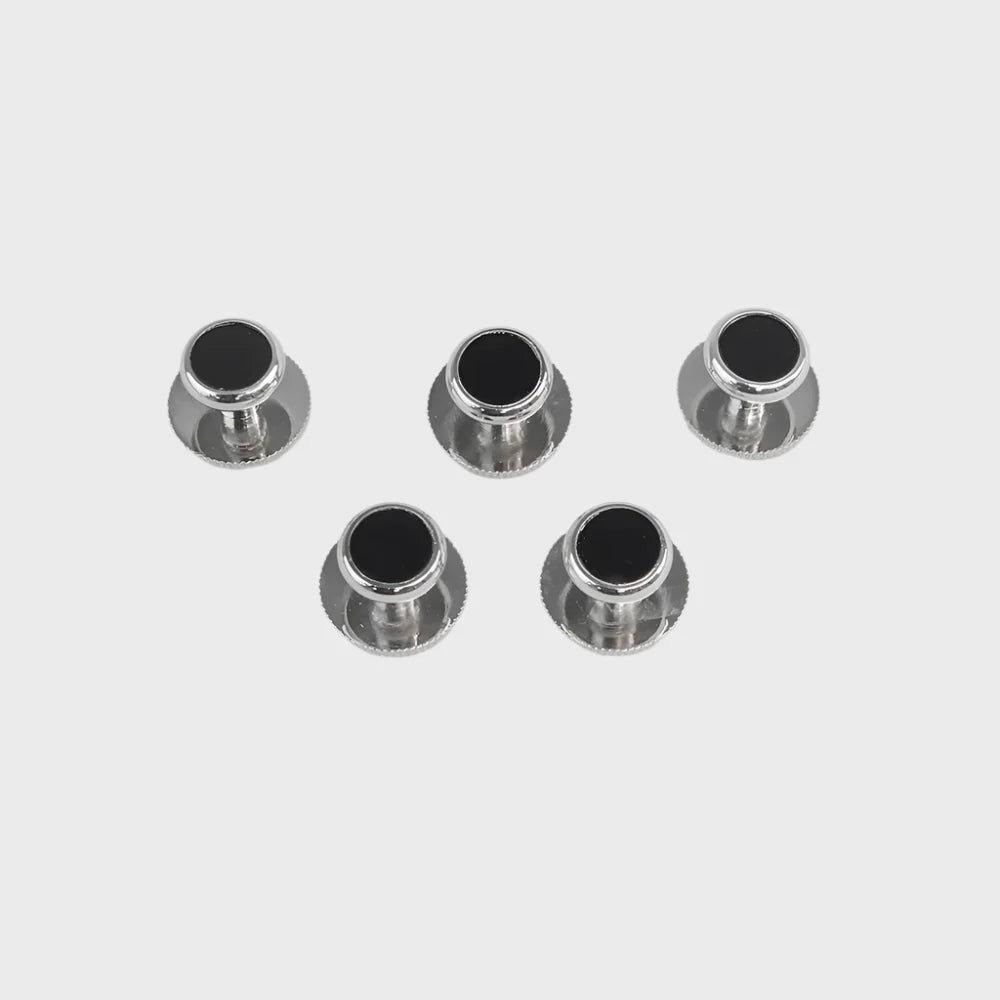 Round Black Silver Finish Dress Studs Gift Set