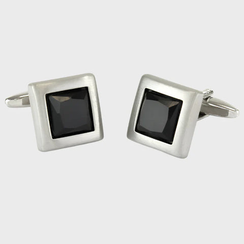 Rhodium with One Jet Stone Cufflinks