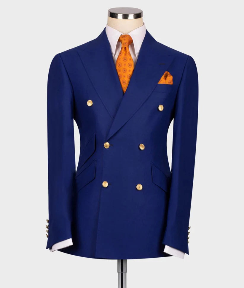 Double Breasted Royal Blue Suit Peak Lapel 2pc