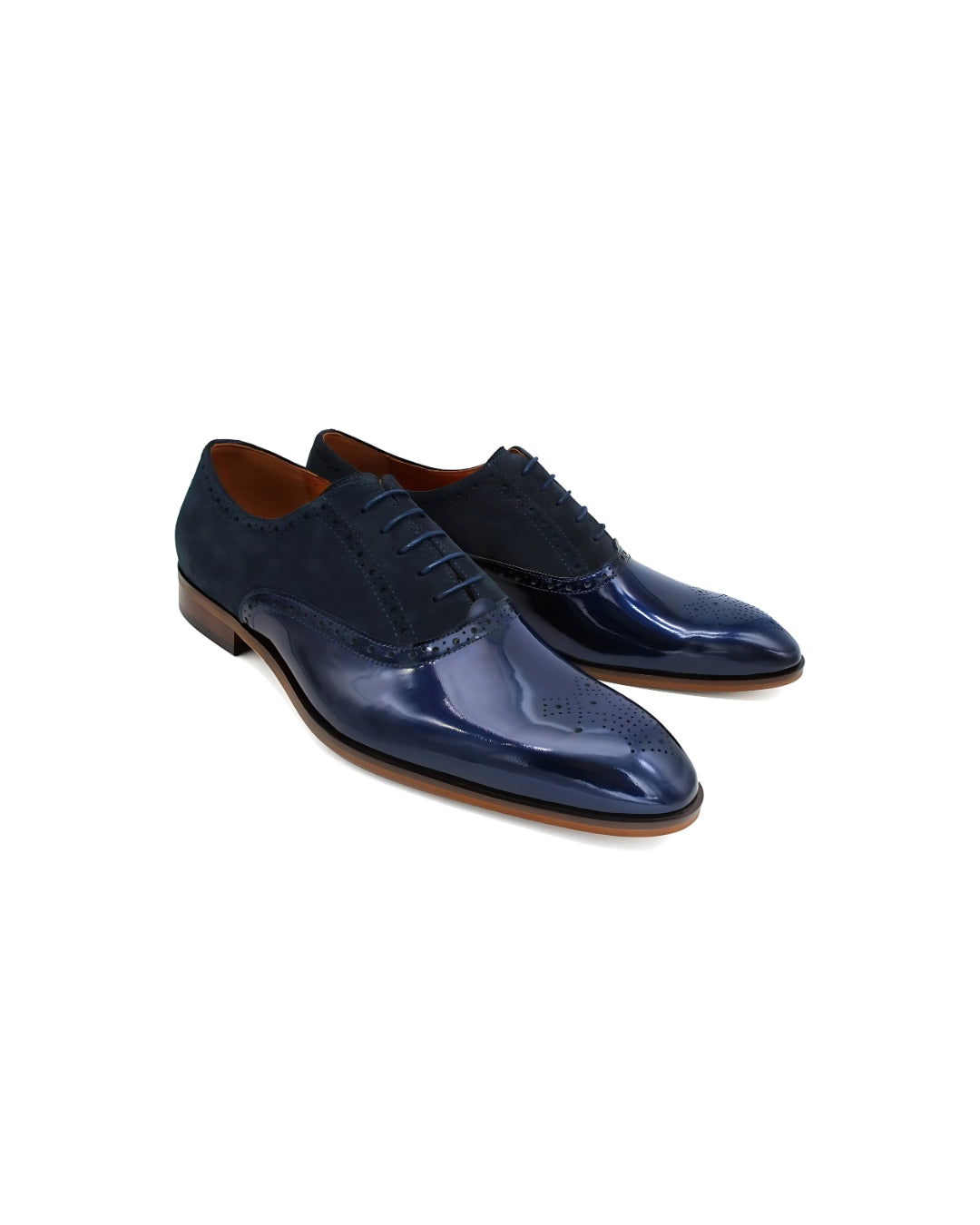 Navy Patent Leather &amp; Suede Derby