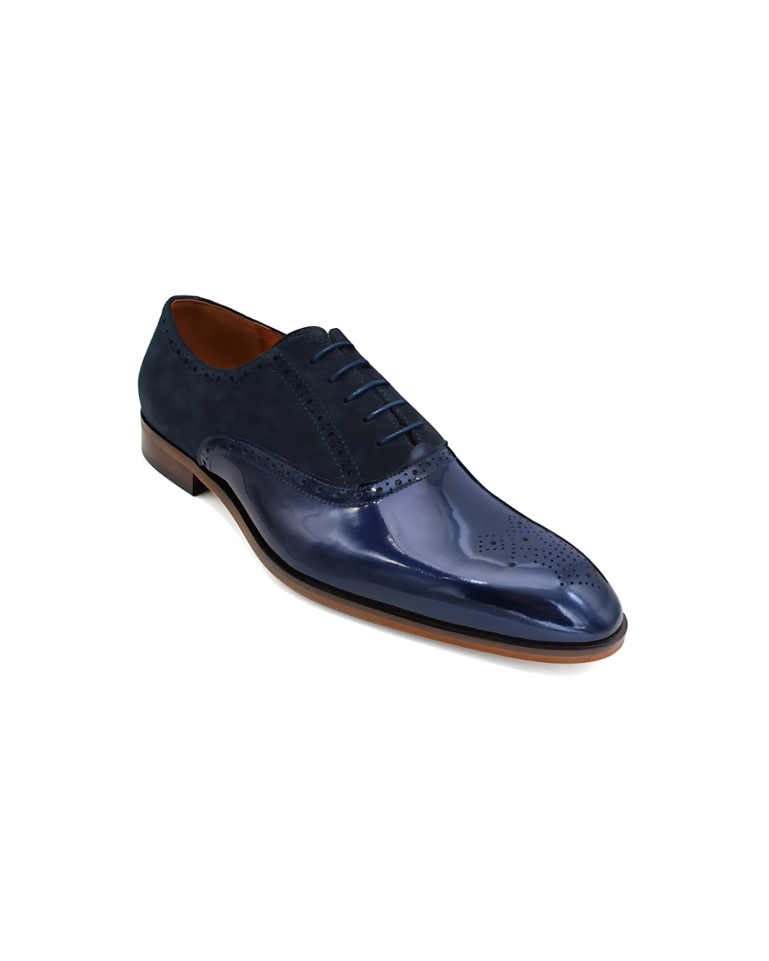 Navy Patent Leather &amp; Suede Derby