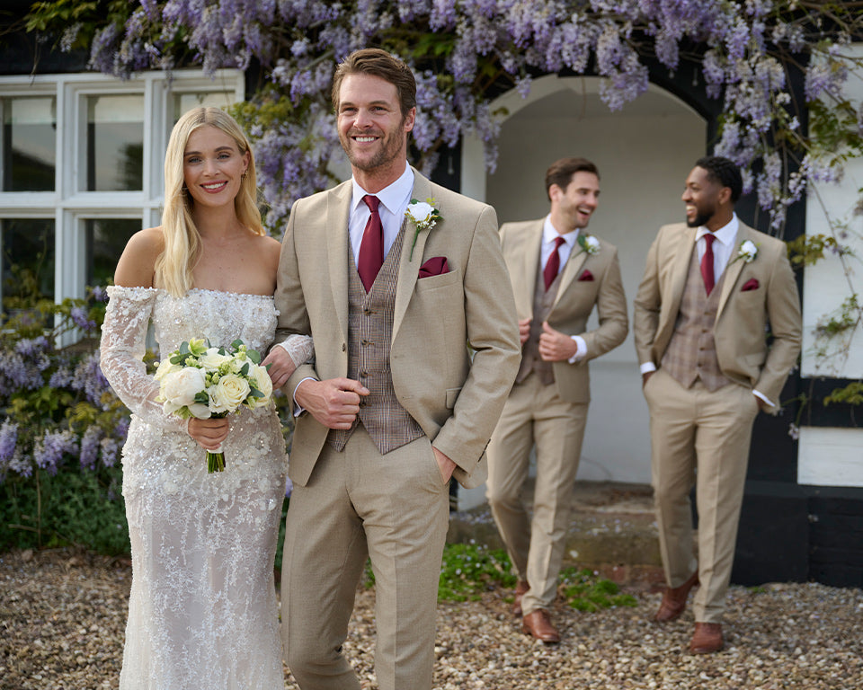 Hopstone Beige Pure Wool Flannel Lounge Suit Hire