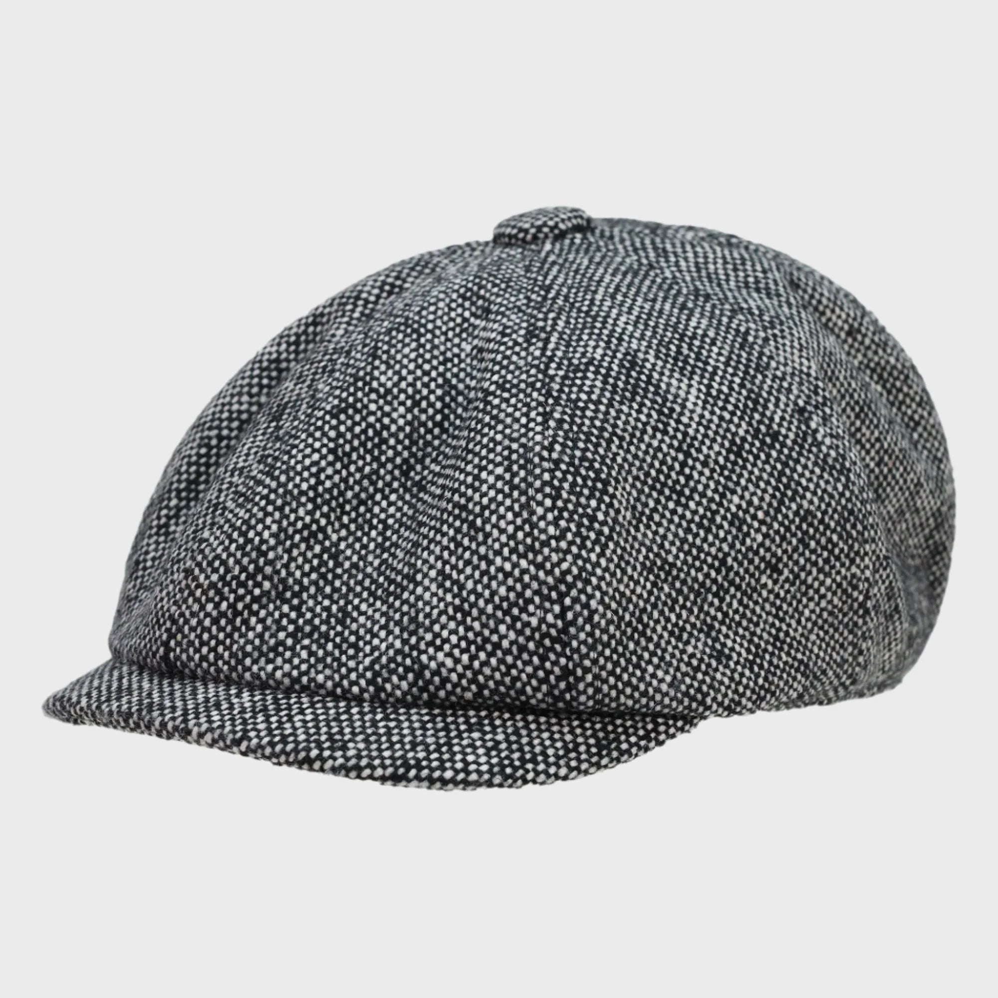 8 Panel Marl Tweed Flat Cap - Grey