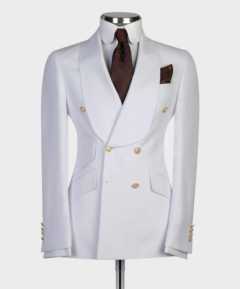 Men's 2 Piece Double Breasted White Tuxedo Suit
