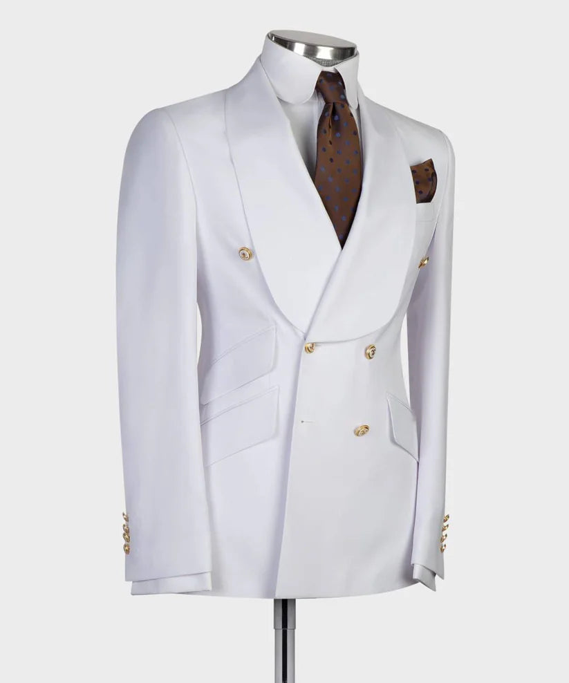Men's 2 Piece Double Breasted White Tuxedo Suit