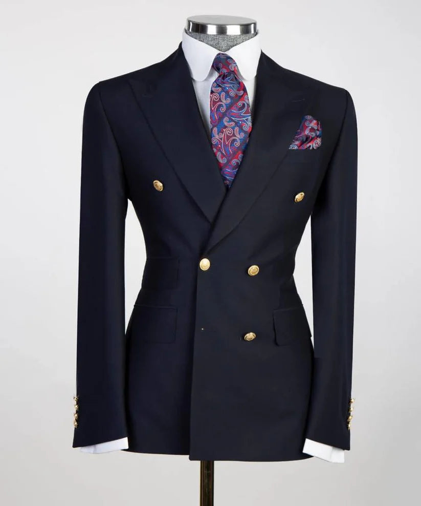 Double Breasted Navy Suit Peak Lapel 2pc