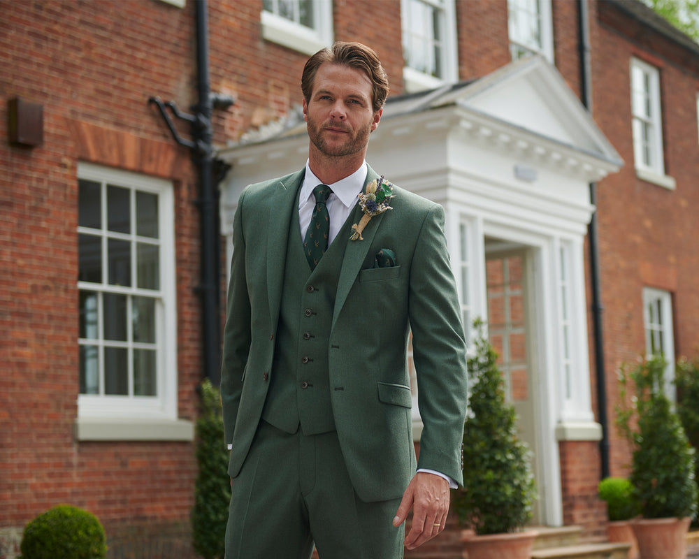 Oakmere Premium Green Pure Wool Flannel Lounge Suit Hire