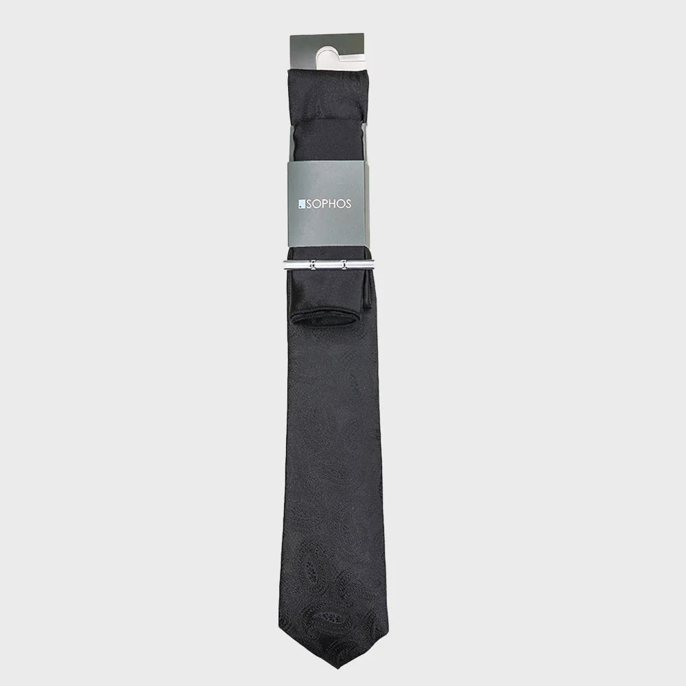 Paisley Black Tie, Pocket Square and Tie Bar Bundle