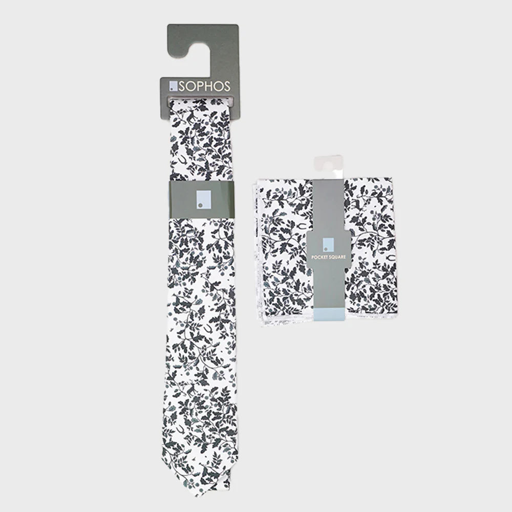 White Heritage Print Tie and Pocket Square Bundle