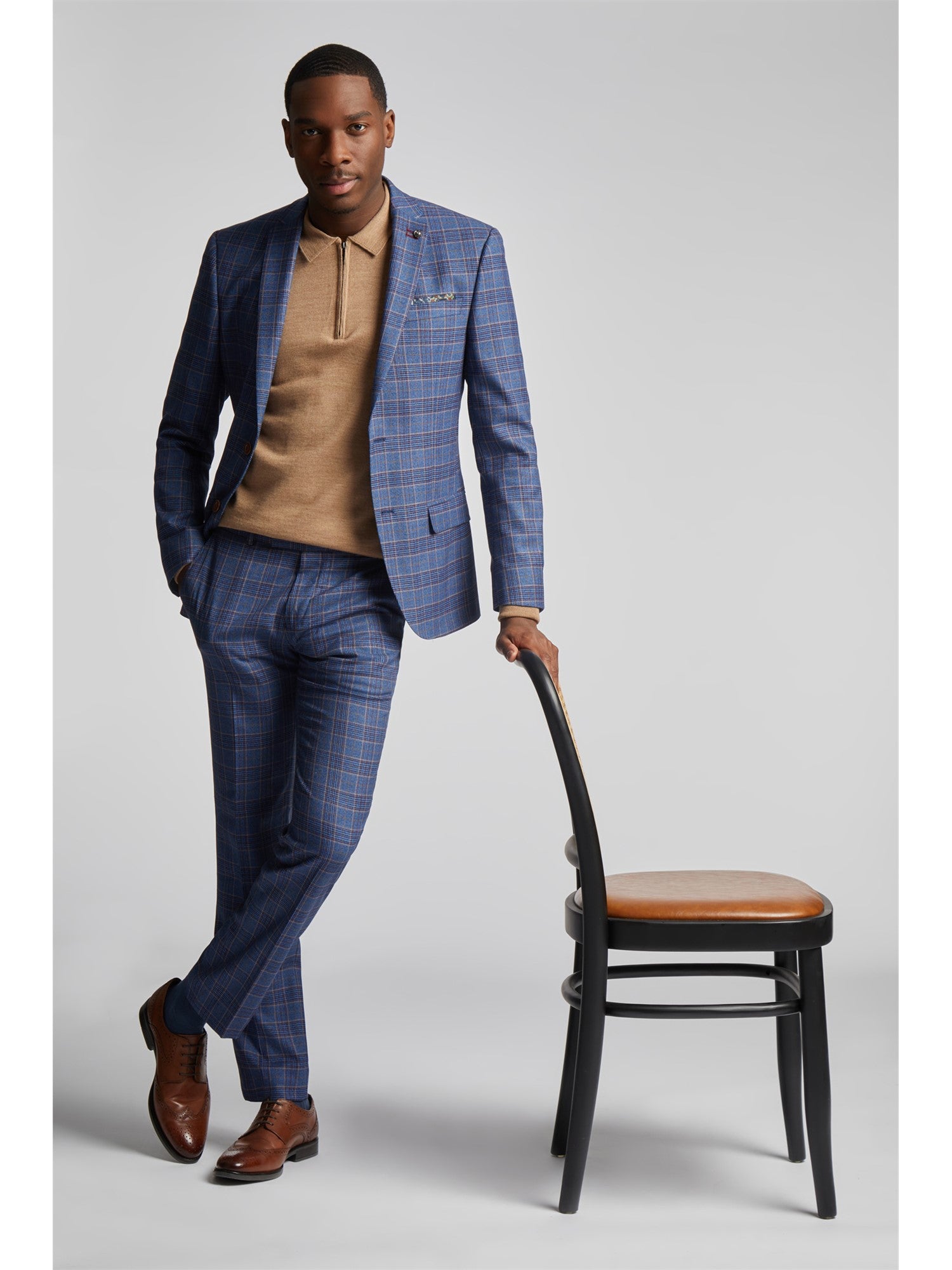 Navy Blue with Multi Overcheck Suit