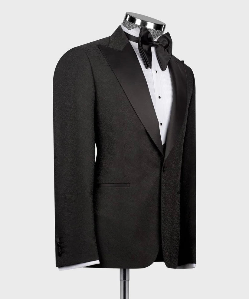 Black Satin Lapel Tuxedo, 3 Piece