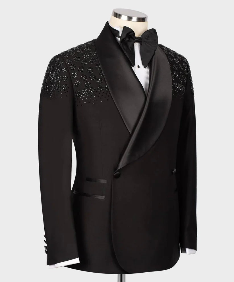 Men's Tuxedo, Black, Beaded on Shoulder