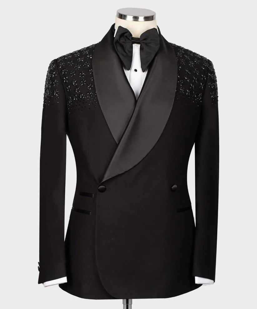 Men's Tuxedo, Black, Beaded on Shoulder
