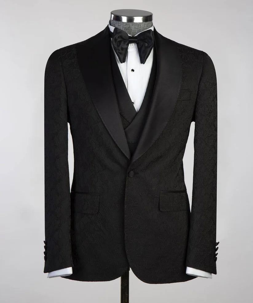 Men's Patterned Tuxedo-Asymmetrical Satin Lapel