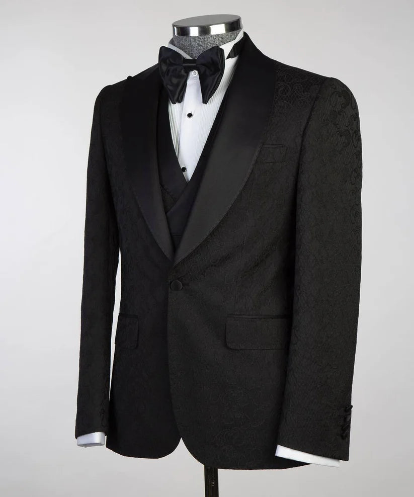 Men's Patterned Tuxedo-Asymmetrical Satin Lapel