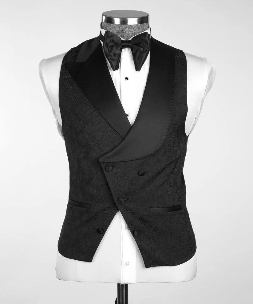 Men's Patterned Tuxedo-Asymmetrical Satin Lapel