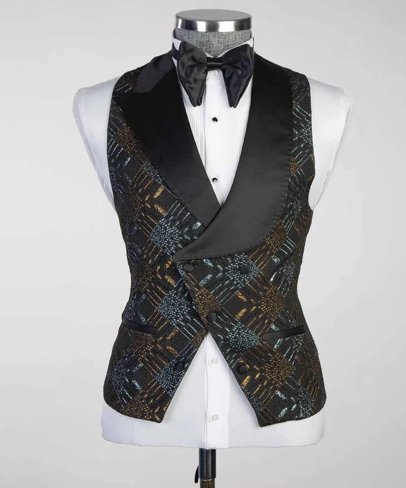 Men's Patterned Tuxedo-Asymmetrical Satin Lapel