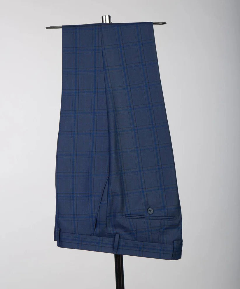 Men's Classic Blue Check Design Suit 3 Piece Set