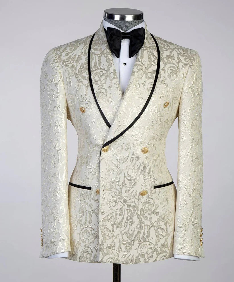 Floral Design 2 Piece Tuxedo Cream-Black