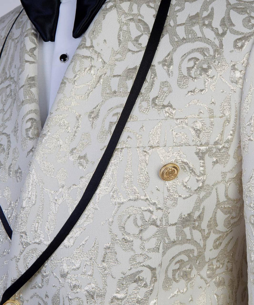 Floral Design 2 Piece Tuxedo Cream-Black