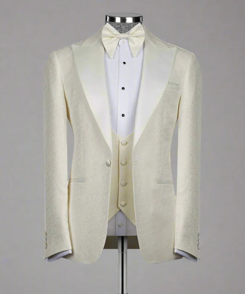 Cream Satin Lapel Tuxedo, 3 Piece