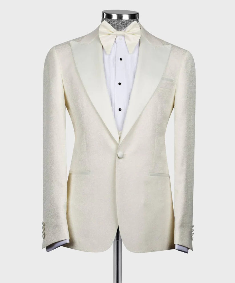 Cream Satin Lapel Tuxedo, 3 Piece