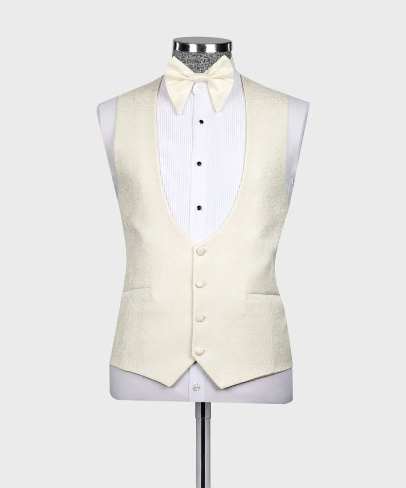 Cream Satin Lapel Tuxedo, 3 Piece