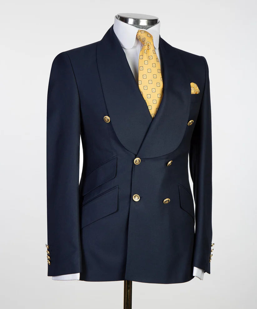 Men's 2 Piece Double Breasted Navy Tuxedo Suit Shawl Lapel