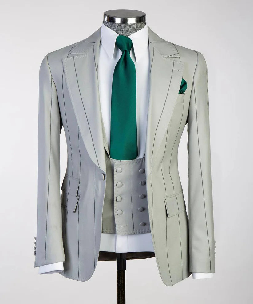 Men's Classic Stripy Suit 3 Piece Set
