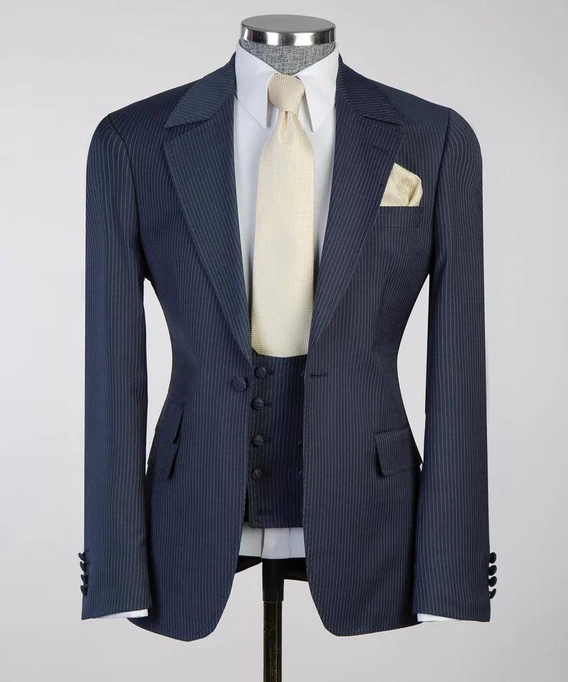 Men's Classic Stripy Suit 3 Piece Set