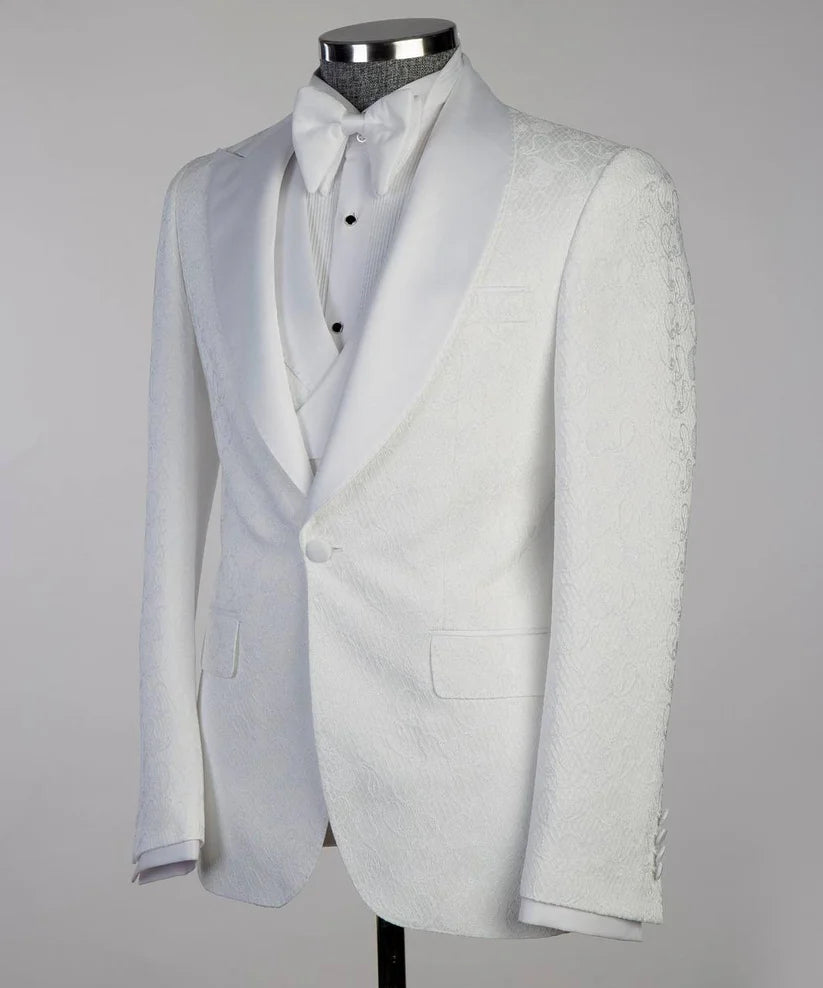 Men's Patterned Tuxedo-Asymmetrical Satin Lapel